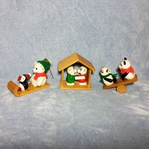 Lot Of 3 Vintage 1980's R Dakin Christmas Ornaments Wooden Bears & Penguins